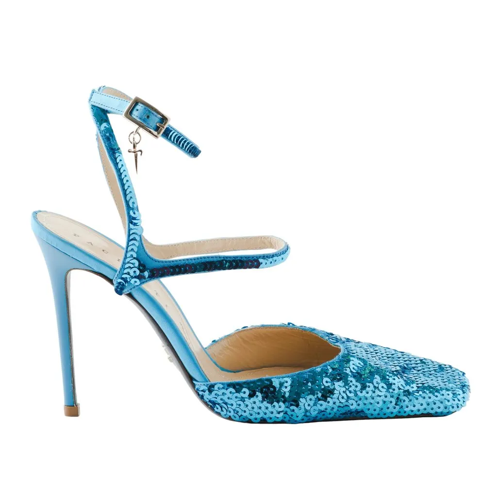 Cesare Paciotti Sequin Stiletto with Ankle Strap - '10s Blue Good - Front View