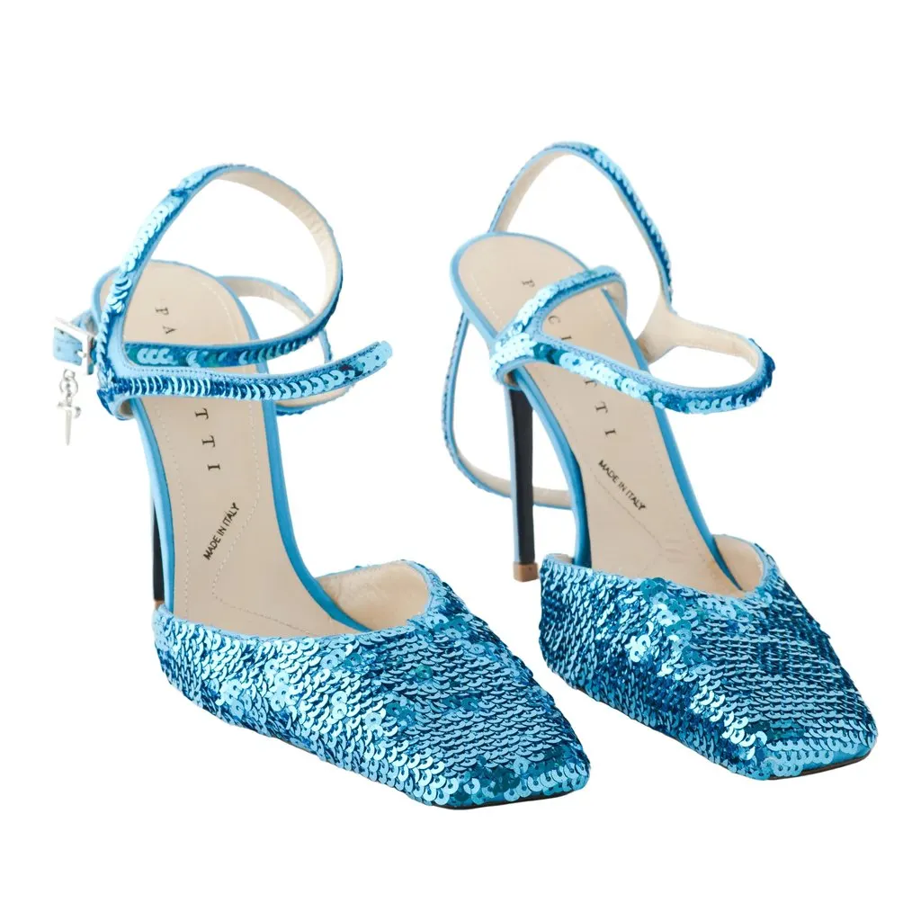 Cesare Paciotti Sequin Stiletto with Ankle Strap - '10s Blue Good - Back View