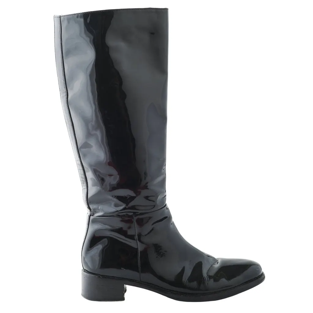 Prada Black Patent Leather Boots - '10s Black Leather Good - Front View