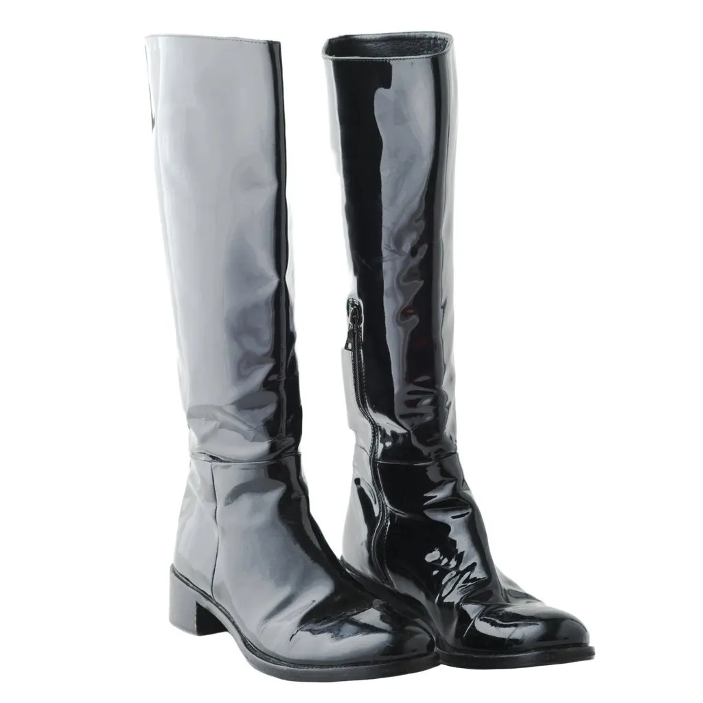 Prada Black Patent Leather Boots - '10s Black Leather Good - Back View