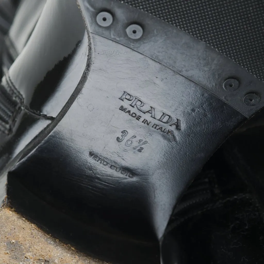 Prada Black Patent Leather Boots - '10s Black Leather Good - Box View