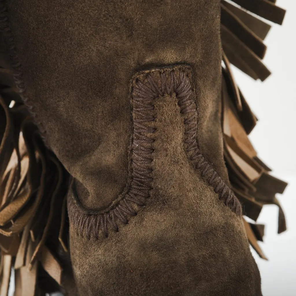 Unsigned Santoni Brown Suede Fringe Boots - '10s Brown Suede Good - Model View