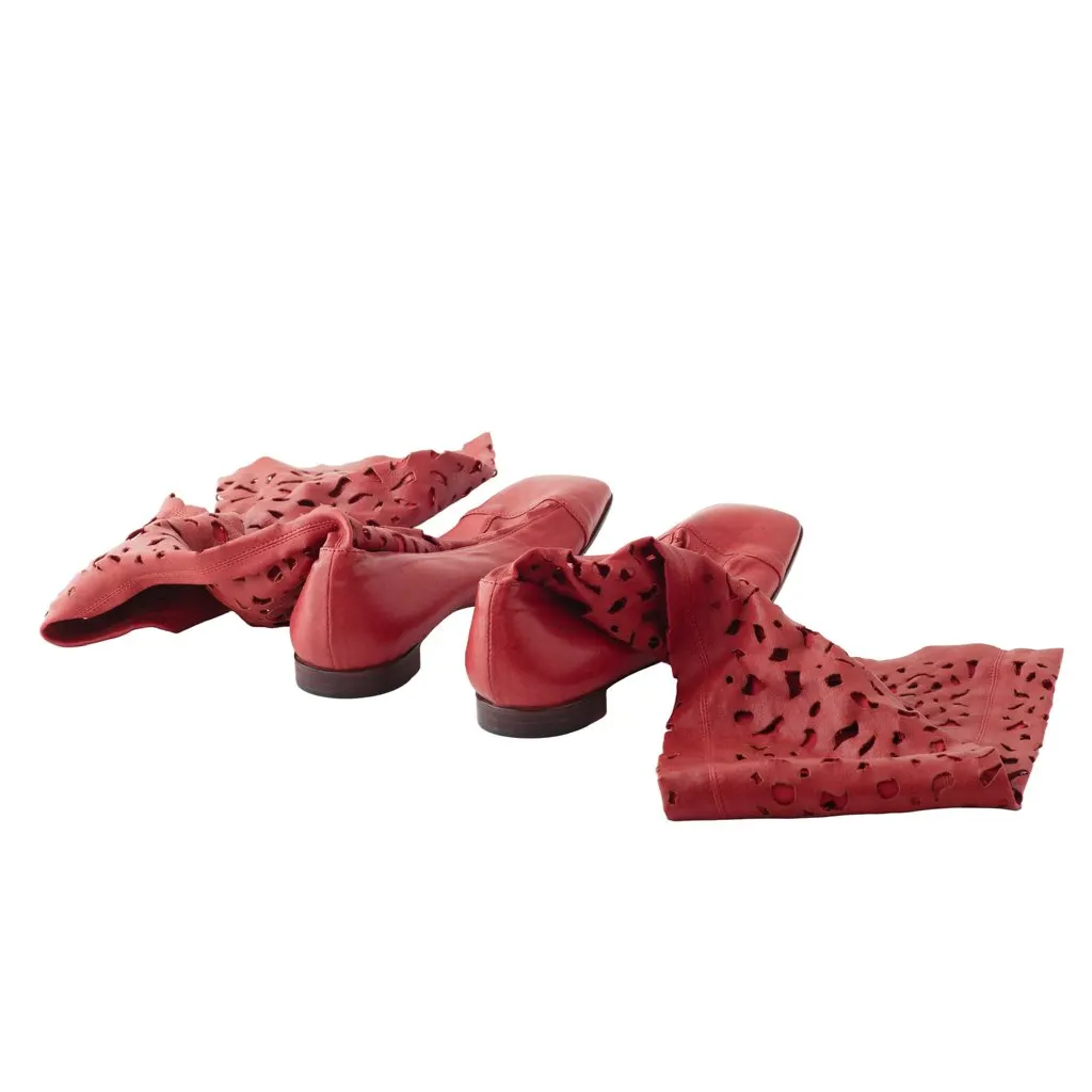 Romeo Gigli Perforated Over-The-Knee Boots - '00s Red Leather Good - Inside View
