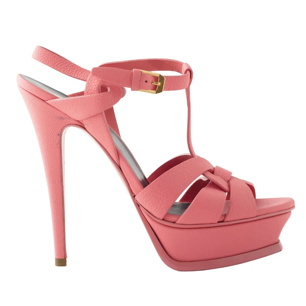 Yves Saint Laurent Leather T-Strap Sandals - '10s Pink Leather Good - Front View