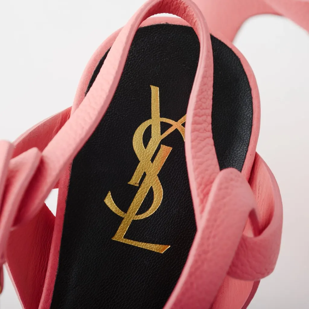 Yves Saint Laurent Leather T-Strap Sandals - '10s Pink Leather Good - Model View