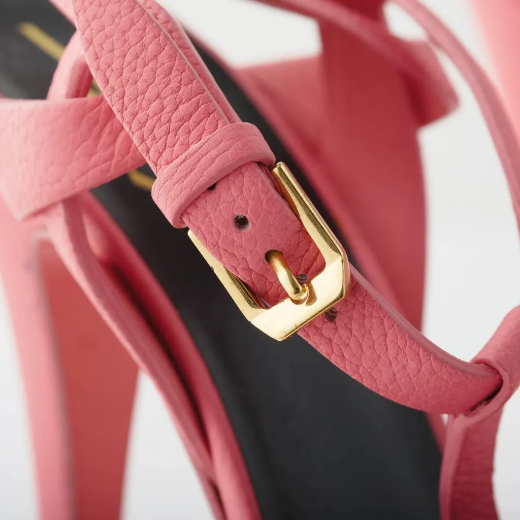 Yves Saint Laurent Leather T-Strap Sandals - '10s Pink Leather Good - Box View