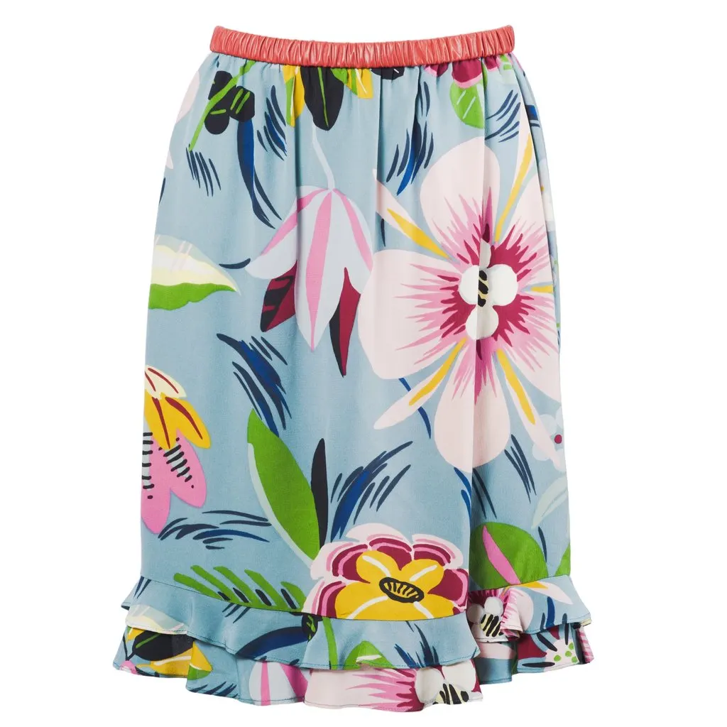 Gucci by Tom Ford Iconic Tropical Flower Print Skirt - '00s Red Silk Good - Front View