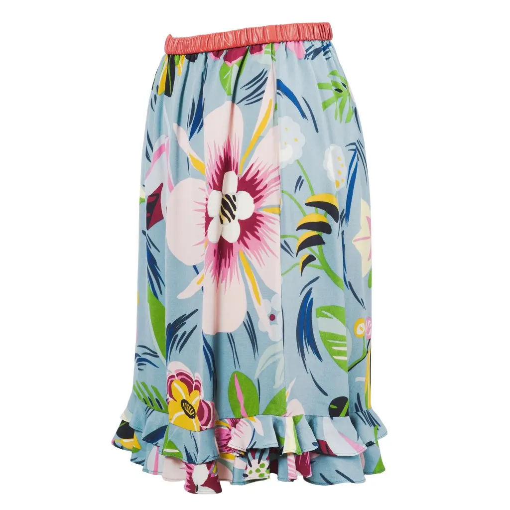 Gucci by Tom Ford Iconic Tropical Flower Print Skirt - '00s Red Silk Good - Inside View