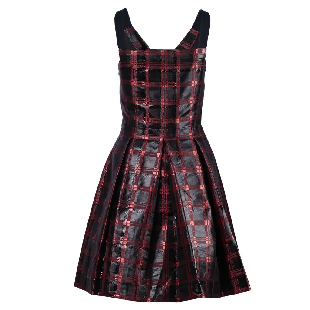 Miu Miu Red and Black Tartan Dress - '10s Black Good - Model View