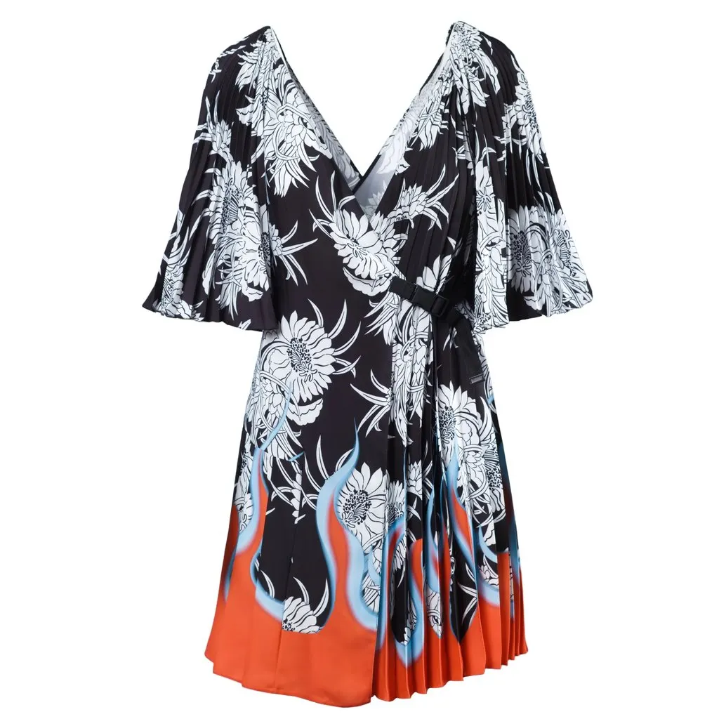 Prada Dahlia Flame Print Wrap Dress - '20s Red Good - Front View