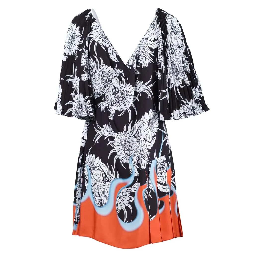 Prada Dahlia Flame Print Wrap Dress - '20s Red Good - Inside View