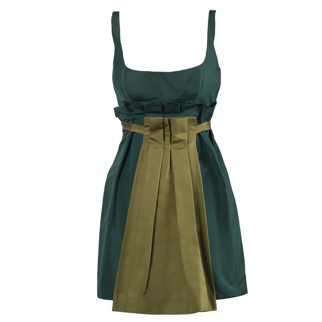 Prada Green Mini Dress With Contrast Pleated Insert - '10s Green Good - Front View
