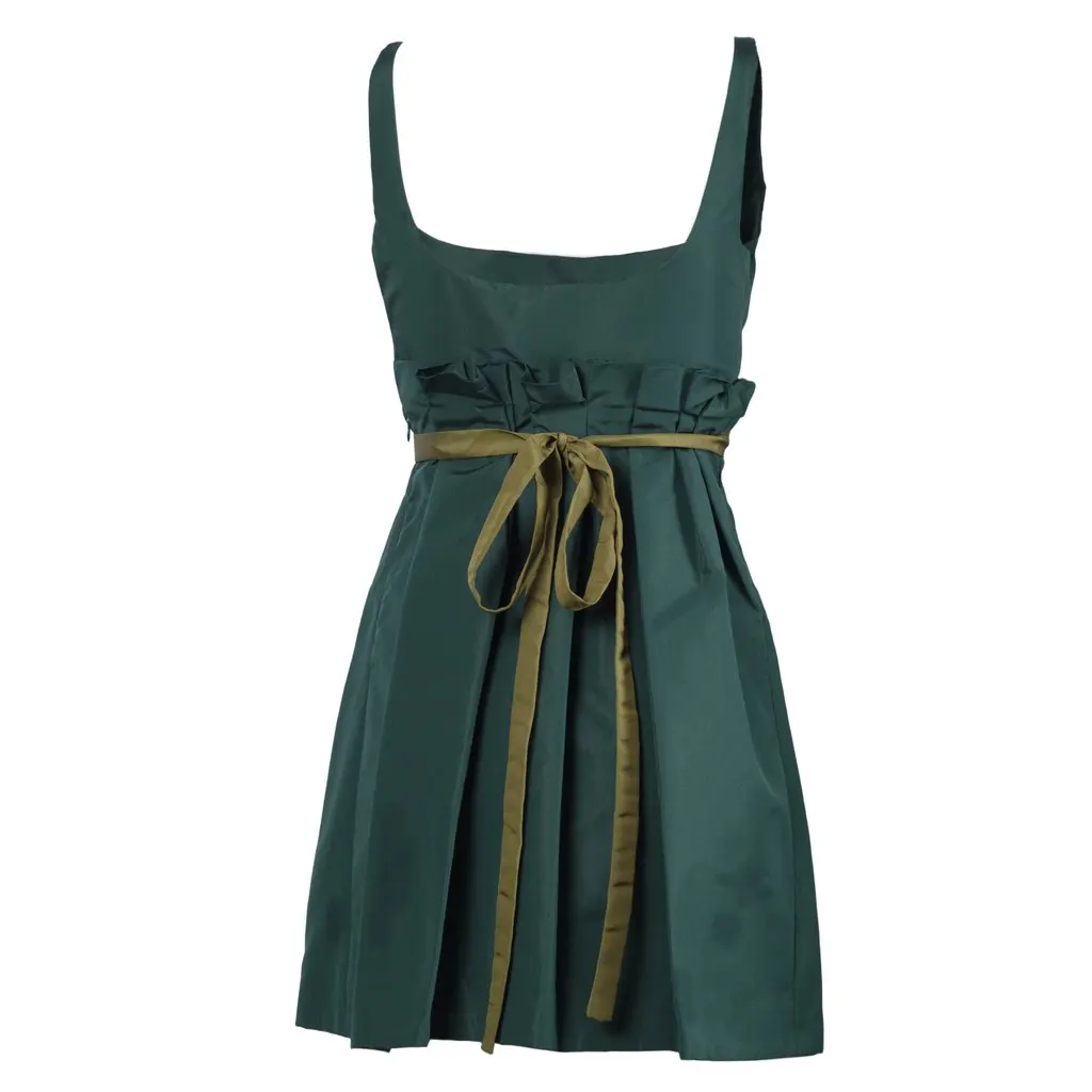 Prada Green Mini Dress With Contrast Pleated Insert - '10s Green Good - Back View