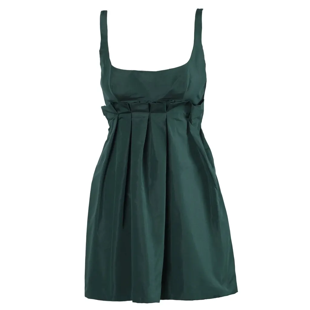 Prada Green Mini Dress With Contrast Pleated Insert - '10s Green Good - Inside View