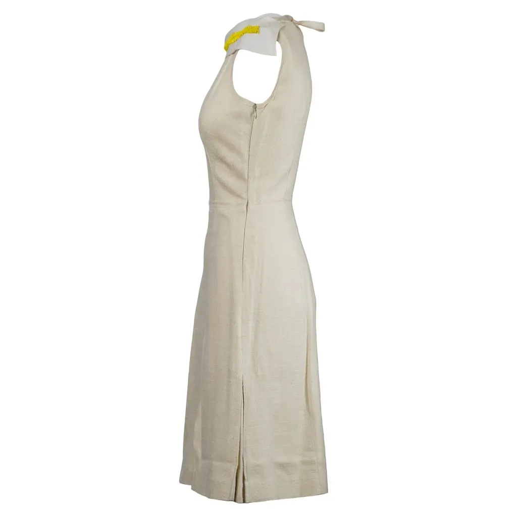 Prada Silk-Blend Dress with Yellow Bead Detailing - '10s Yellow Silk Good - Back View