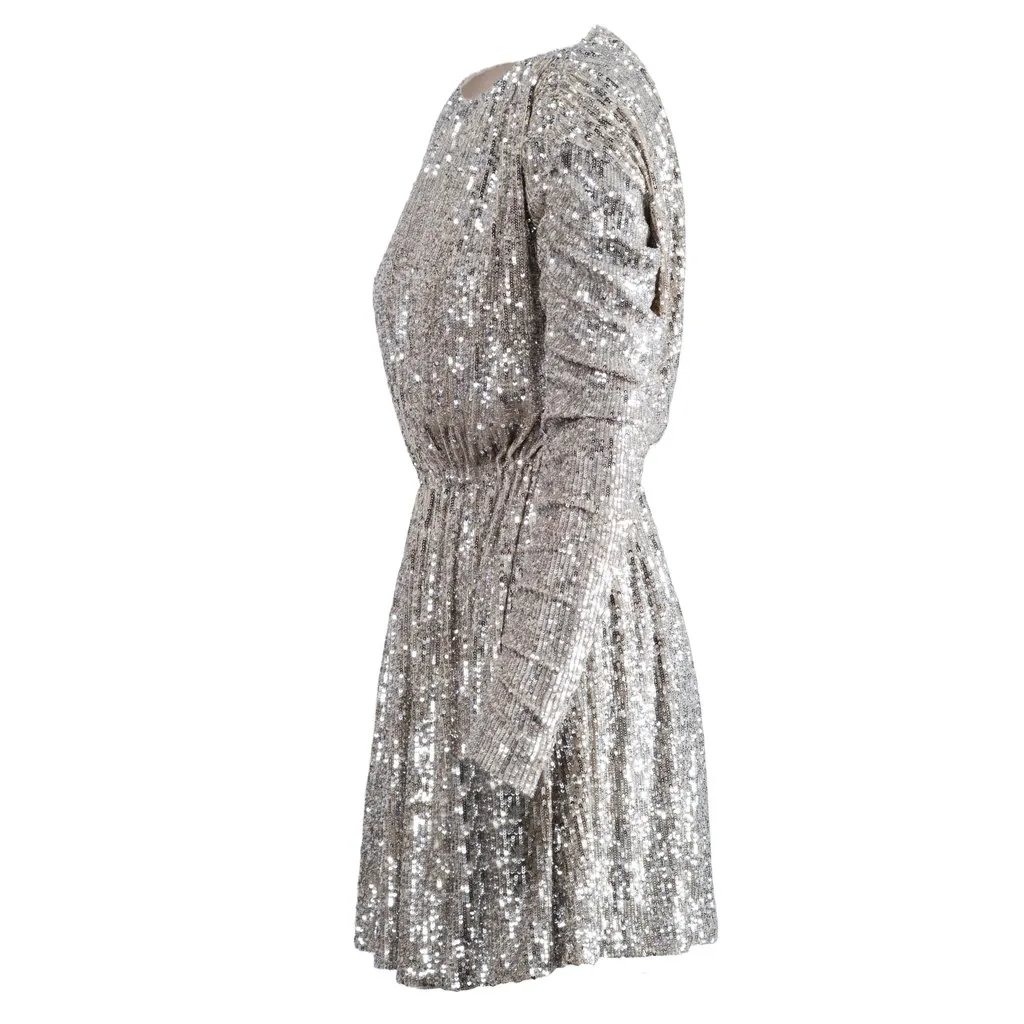 Saint Laurent Silver Sequin Embellished Mini Dress - '20s Silver Good - Back View
