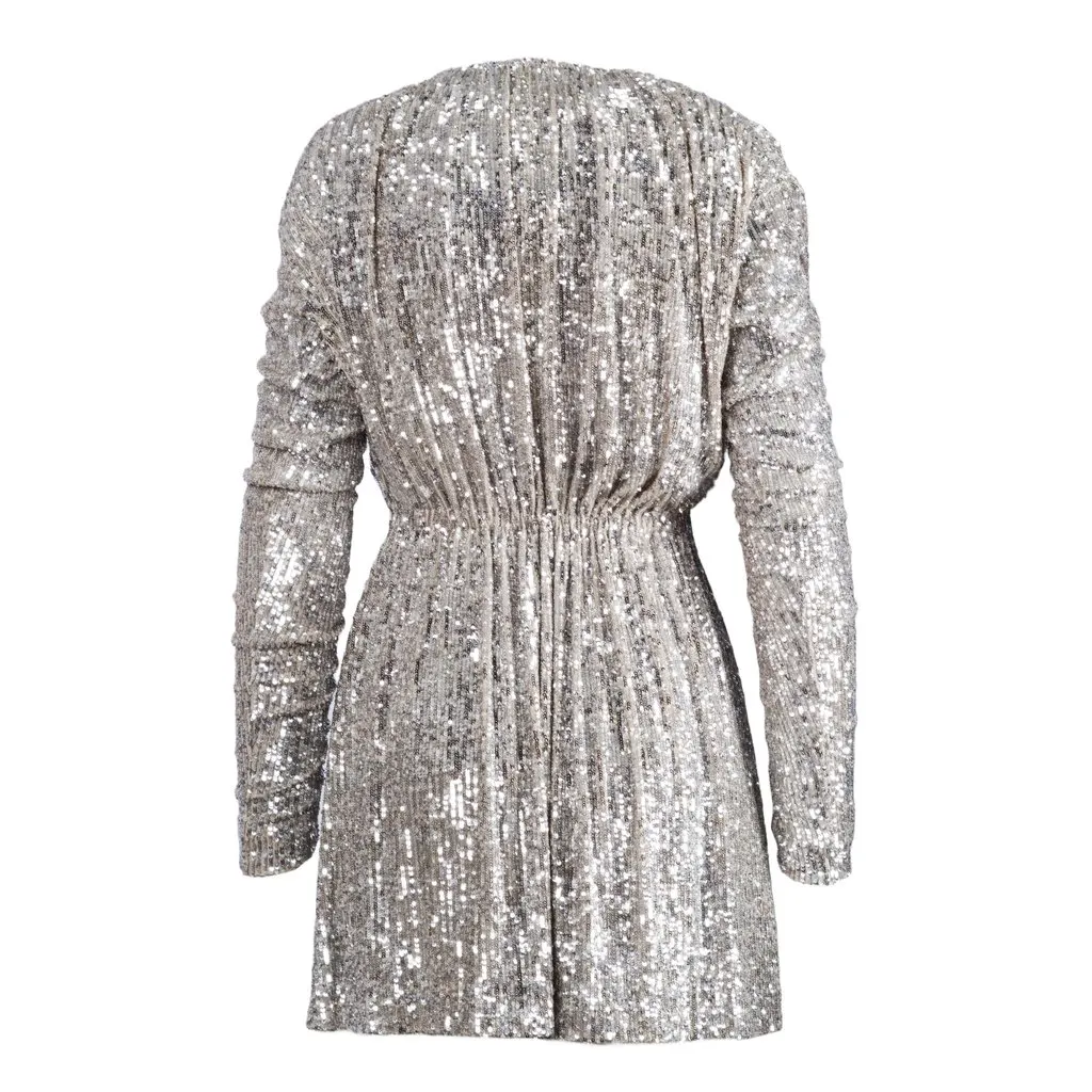 Saint Laurent Silver Sequin Embellished Mini Dress - '20s Silver Good - Inside View
