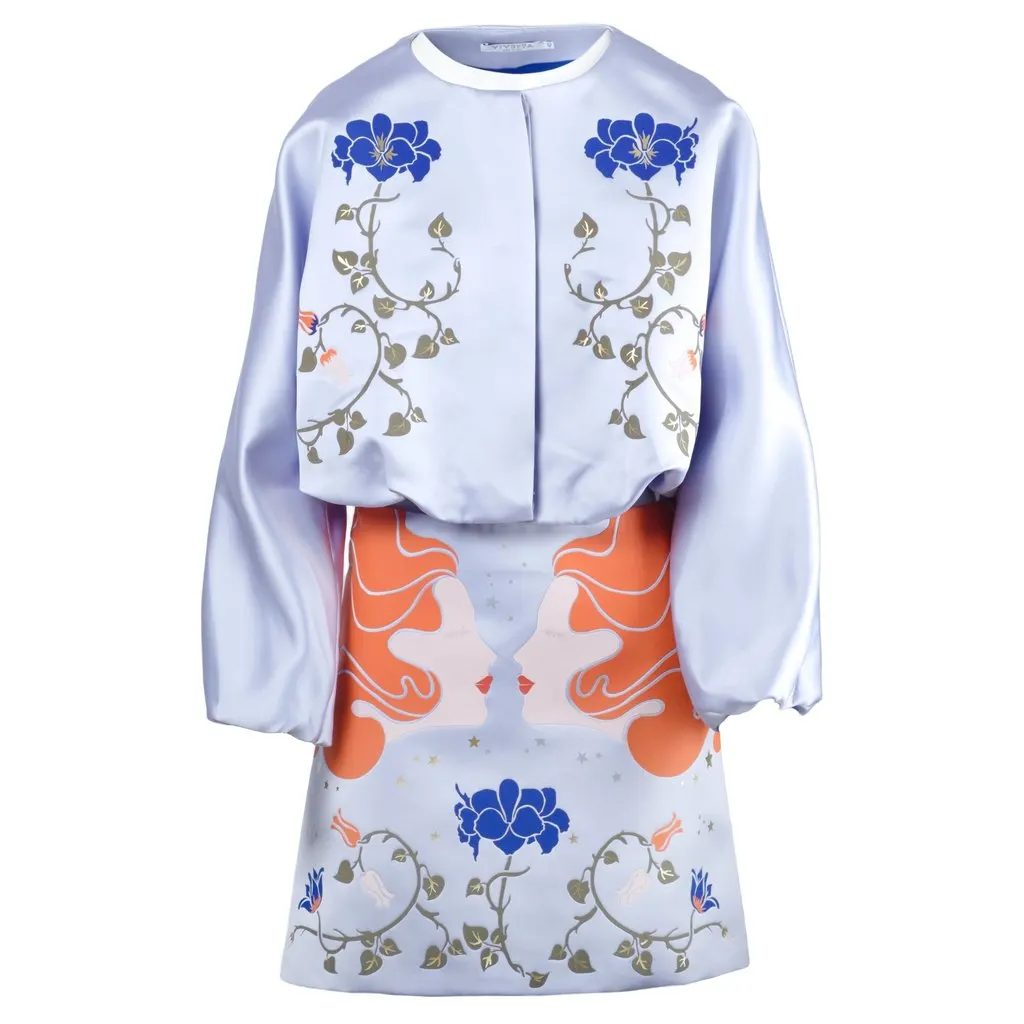 Unsigned Vivetta Blue Floral Jacket and Skirt Set - '20s Blue Good - Front View