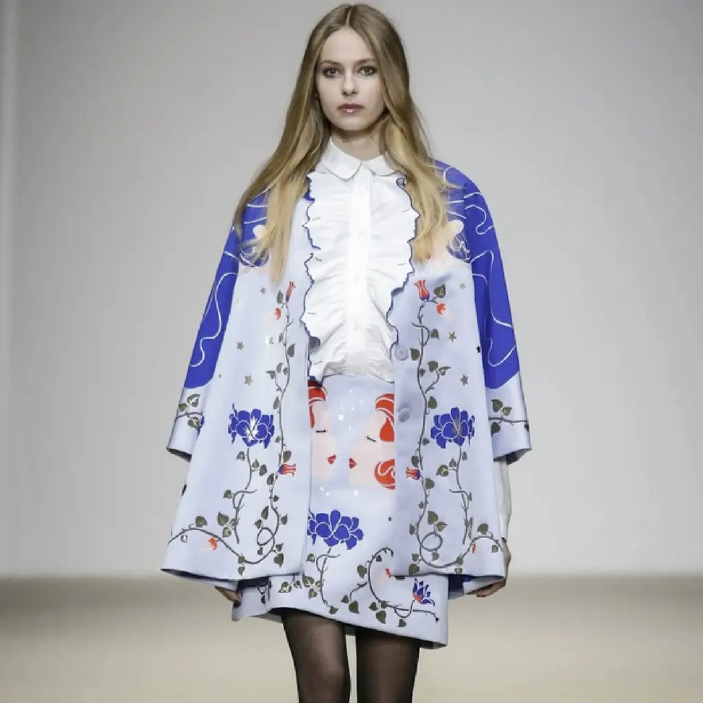 Unsigned Vivetta Blue Floral Jacket and Skirt Set - '20s Blue Good - Back View