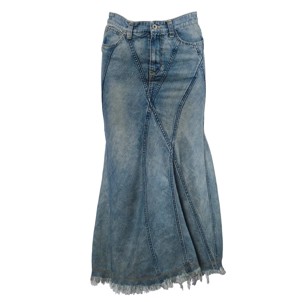 Junya Watanabe X Comme des Garcons Comme des Garçons by Junya Watanabe Man Pink Paneled Mermaid Denim Skirt -'00s MultiColor Denim Good - Front View