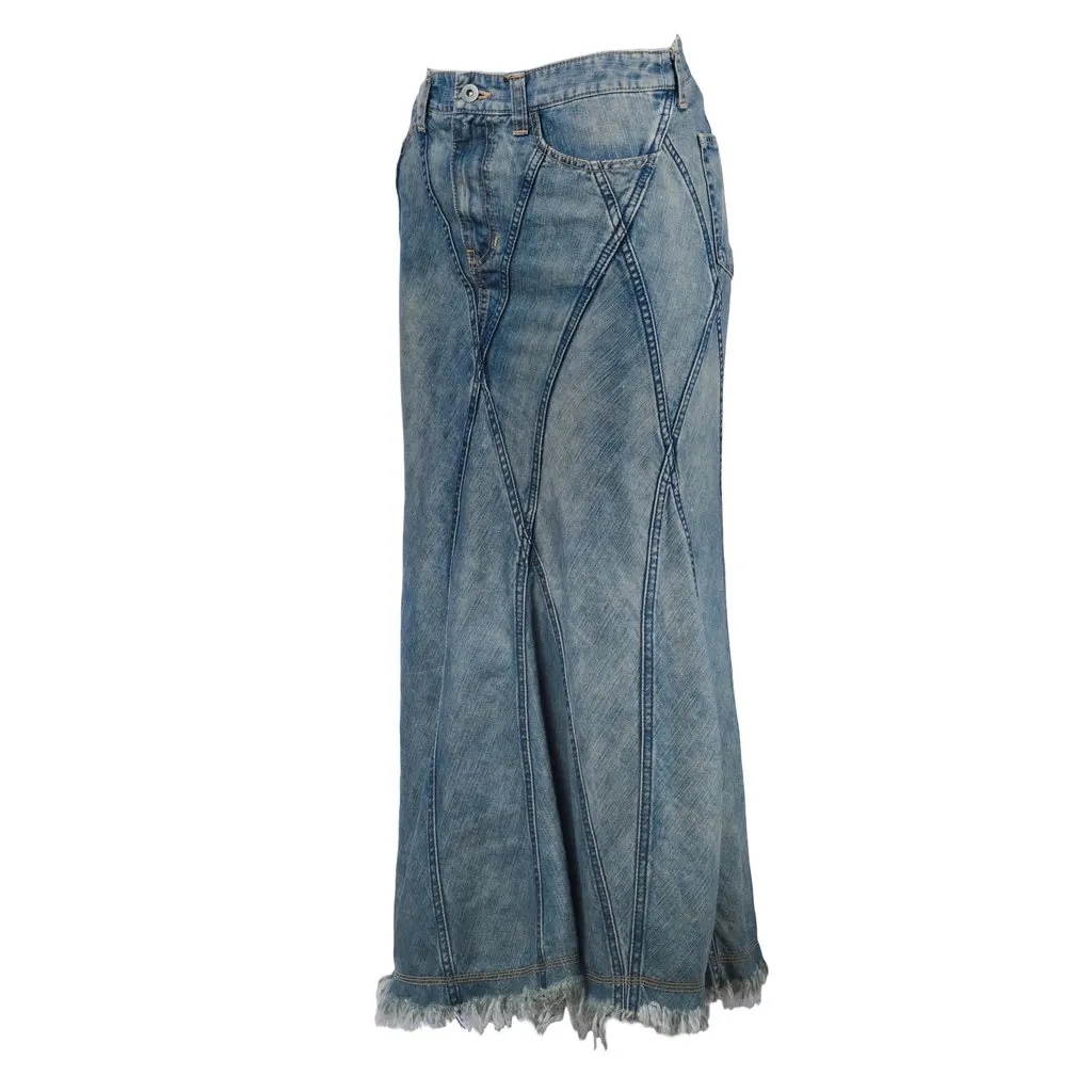Junya Watanabe X Comme des Garcons Comme des Garçons by Junya Watanabe Man Pink Paneled Mermaid Denim Skirt -'00s MultiColor Denim Good - Back View