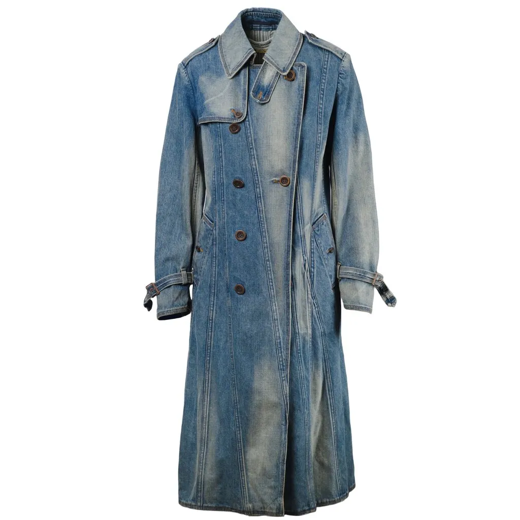 Junya Watanabe Comme des Garçons Junya Watanabe Comme des Garçons Blue Stone Washed Denim Trench Coat - '00s MultiColor Denim Good - Front View