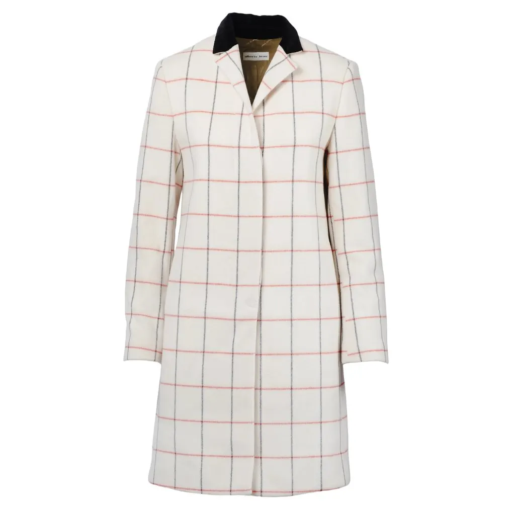 Unsigned Alberto Biani White Grid Coat with Black Collar - '10s Black Good - Front View