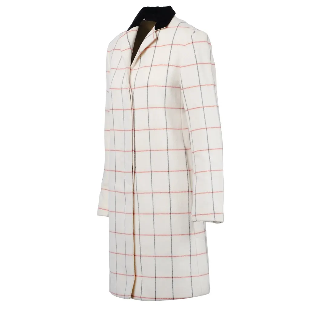 Unsigned Alberto Biani White Grid Coat with Black Collar - '10s Black Good - Back View