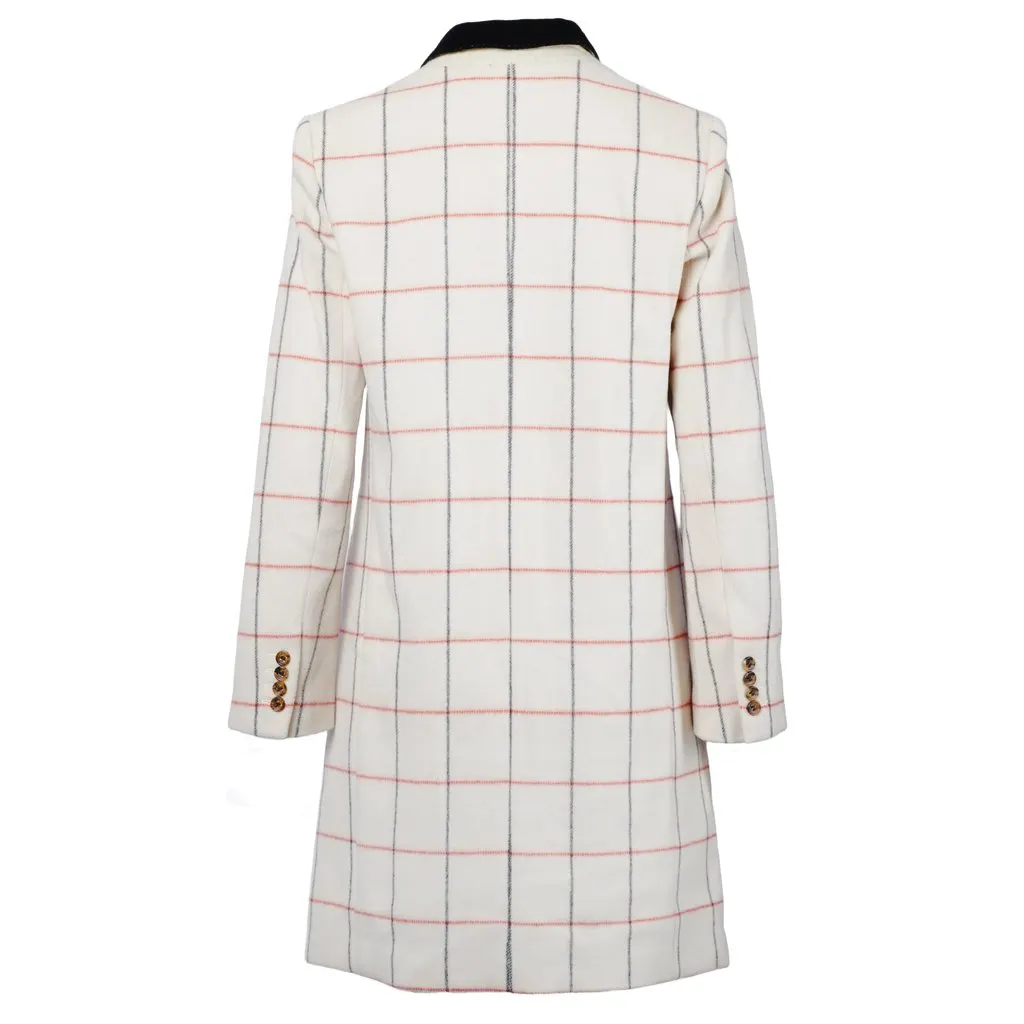 Unsigned Alberto Biani White Grid Coat with Black Collar - '10s Black Good - Inside View