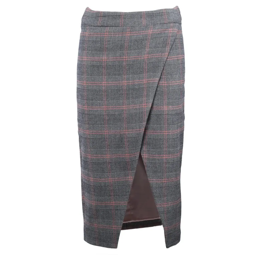 Unsigned Filles à Papa Plaid Midi Skirt - '10s Grey Wool Good - Front View