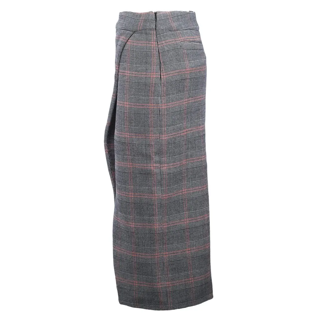 Unsigned Filles à Papa Plaid Midi Skirt - '10s Grey Wool Good - Back View