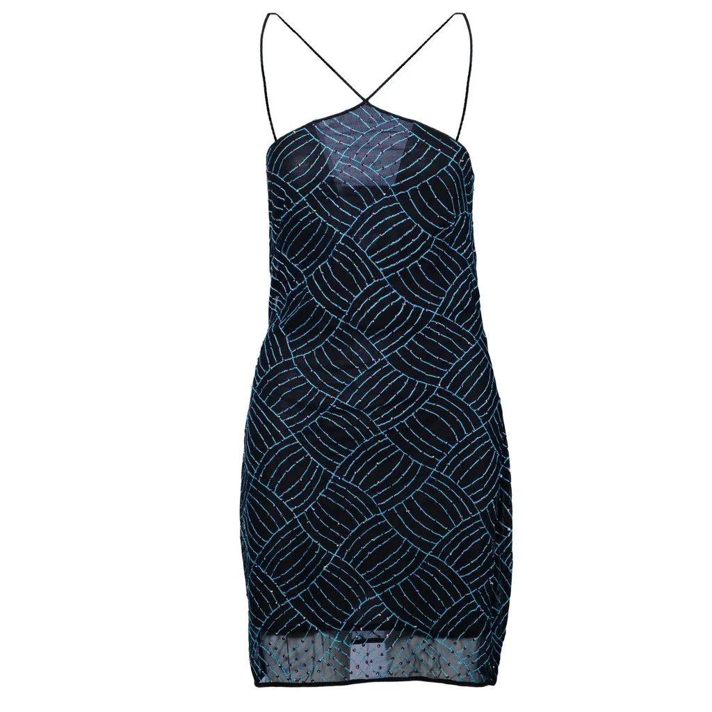 Unsigned Lili Petrus Mini Dress with Sequins and Criss-Cross Straps - '10s MultiColor Good - Front View