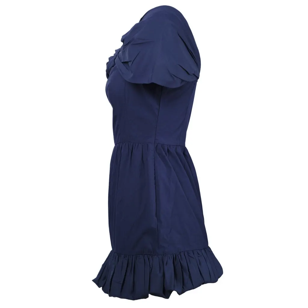 Prada Mini Blue Dress with Off-the-Shoulder Neckline and Ruffled Hem- '10s Blue Good - Back View