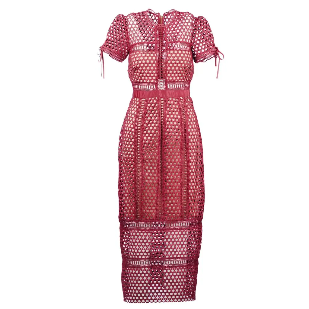 Self Portrait Column Midi Dress - '10s White Lace Good - Front View