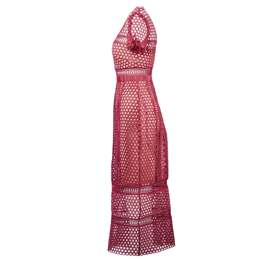 Self Portrait Column Midi Dress - '10s White Lace Good - Back View