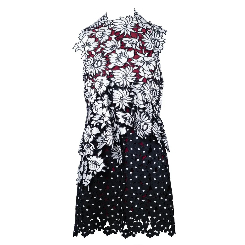 Self Portrait Pattern Mini Dress - '10s Burgundy Lace Good - Front View