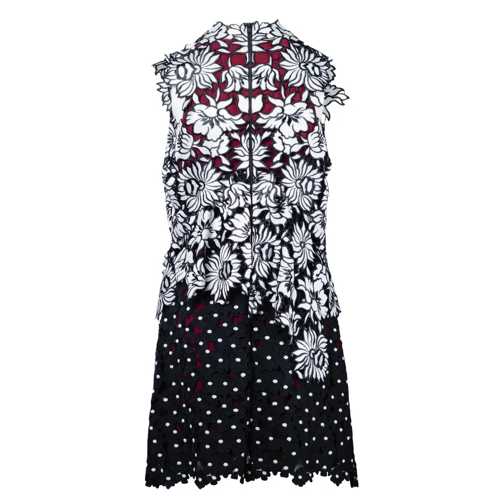 Self Portrait Pattern Mini Dress - '10s Burgundy Lace Good - Back View