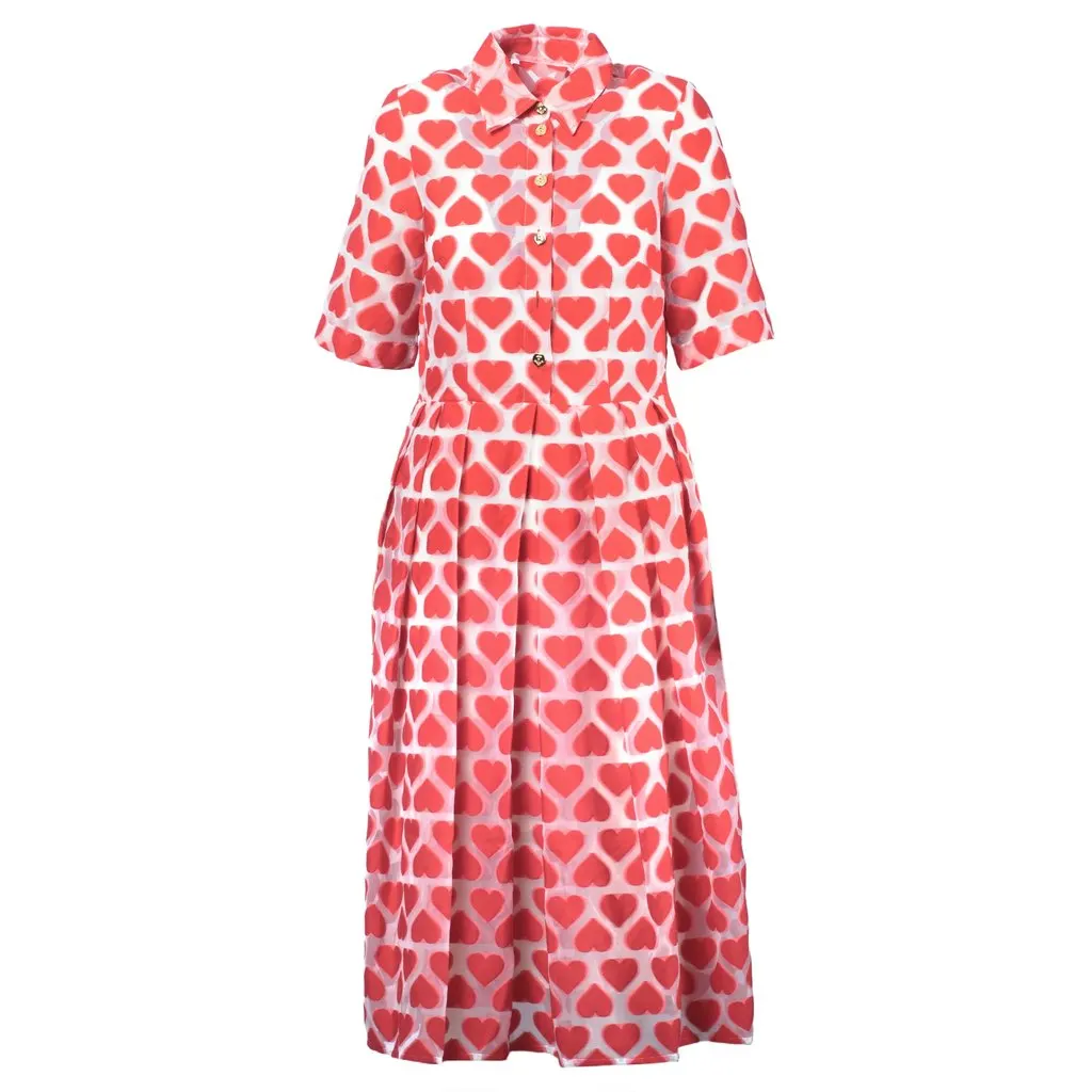 Unsigned UltraChic Midi Shirt Dress with Heart Print - '10s Red Good - Front View