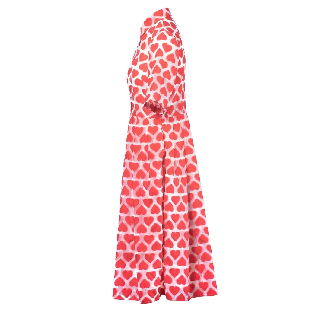 Unsigned UltraChic Midi Shirt Dress with Heart Print - '10s Red Good - Back View