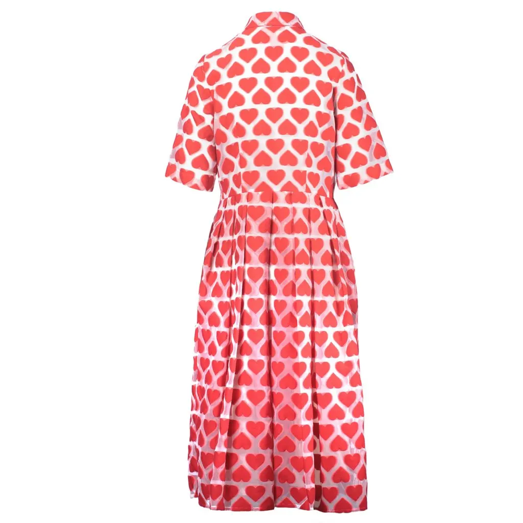 Unsigned UltraChic Midi Shirt Dress with Heart Print - '10s Red Good - Inside View