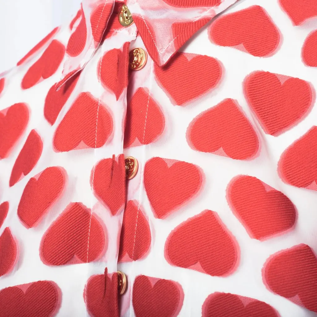 Unsigned UltraChic Midi Shirt Dress with Heart Print - '10s Red Good - Model View