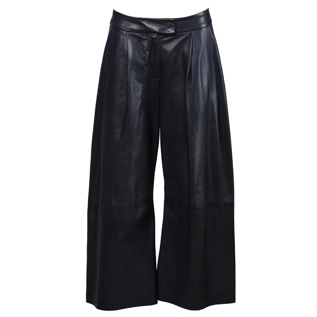 Unsigned Leather Black Pants - '10s Black Leather Good - Front View