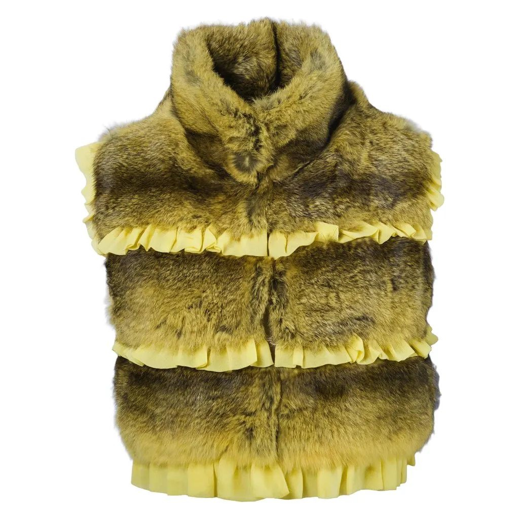 Unsigned Short Faux Fur Vest - '10s Yellow Good - Front View