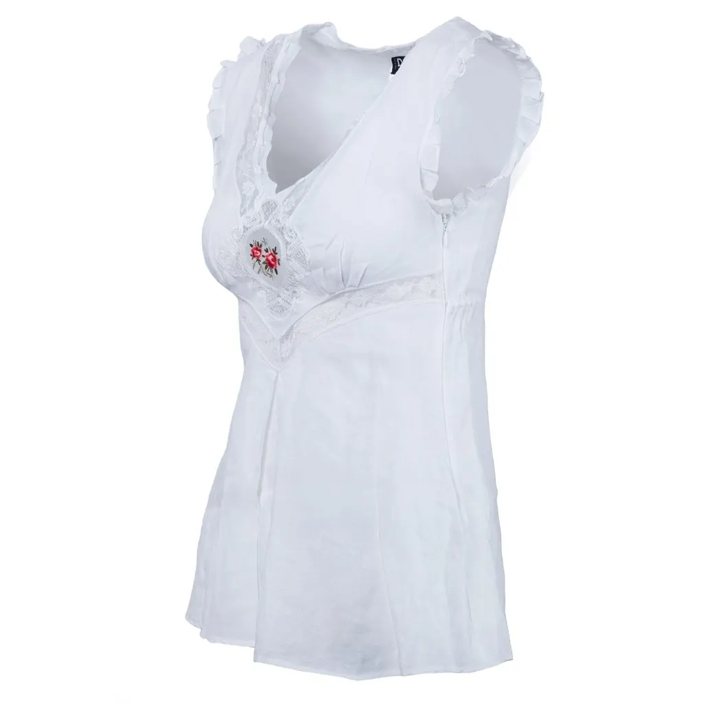 Dolce & Gabbana Floral Lace Top with Ruffled Cap Sleeves - '10s White Lace Good - Back View