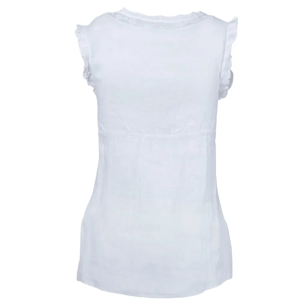 Dolce & Gabbana Floral Lace Top with Ruffled Cap Sleeves - '10s White Lace Good - Inside View