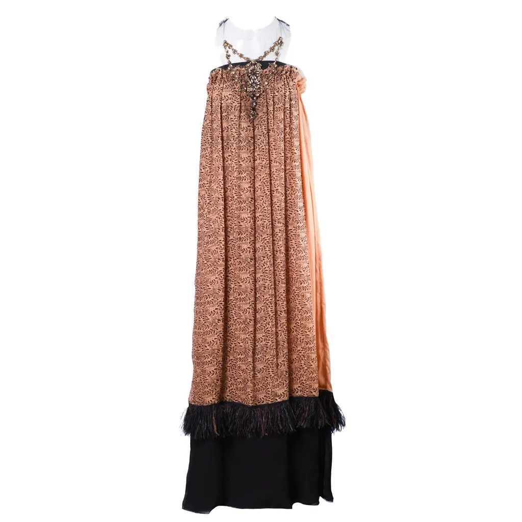 Lanvin Strapless Printed Silk Dress with Jewel Detail- '00s Black Silk Good - Front View