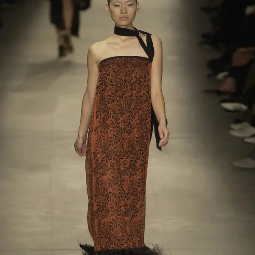 Lanvin Strapless Printed Silk Dress with Jewel Detail- '00s Black Silk Good - Back View