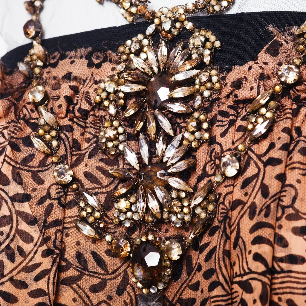 Lanvin Strapless Printed Silk Dress with Jewel Detail- '00s Black Silk Good - Box View