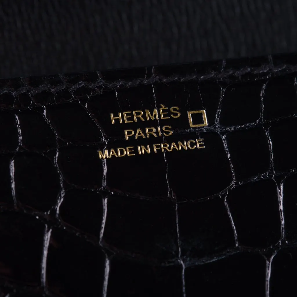 Hermès 2017 Shiny Mississippi Alligator Medor 23 Clutch - '10s Black Leather Good - Box View