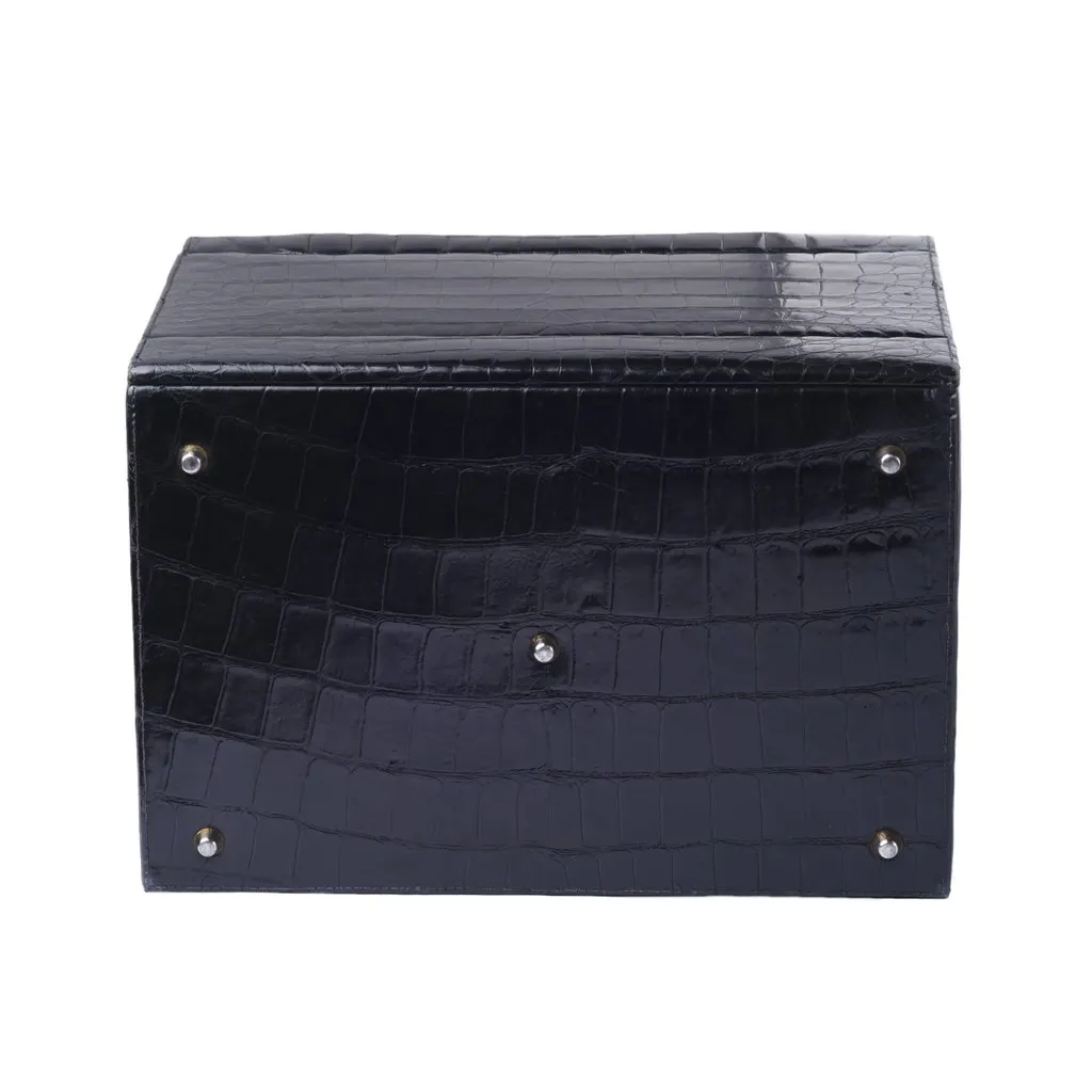 Unsigned Jardin des Sacs Crocodile Leather Beauty Case - '60s Black Leather Good - Box View